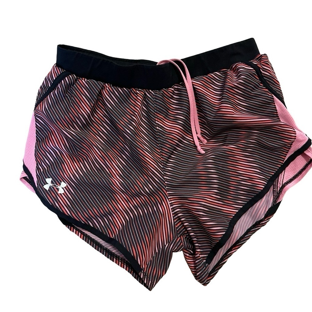 Under Armour Women’s Lined Athletic Striped Shorts Size Med Pink/Black
